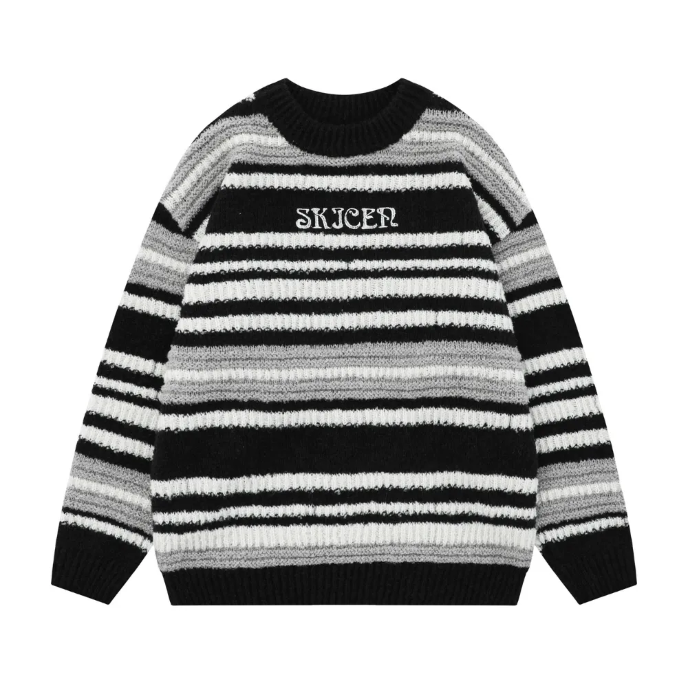 Casual Striped Letter Embroidery  Sweater