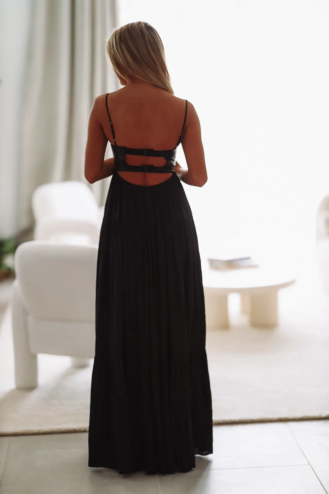 Caviar Dreams Maxi Dress - Black and Black Vegan Leather