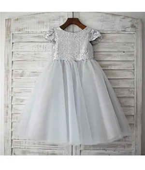 Chiffon Ruffles Princess Scoop Flower Girl Dresses Floor Length With Hand-Made Flower