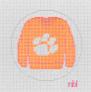 Clemson Sweatshirt Needlepoint Canvas in 4 inch round circle