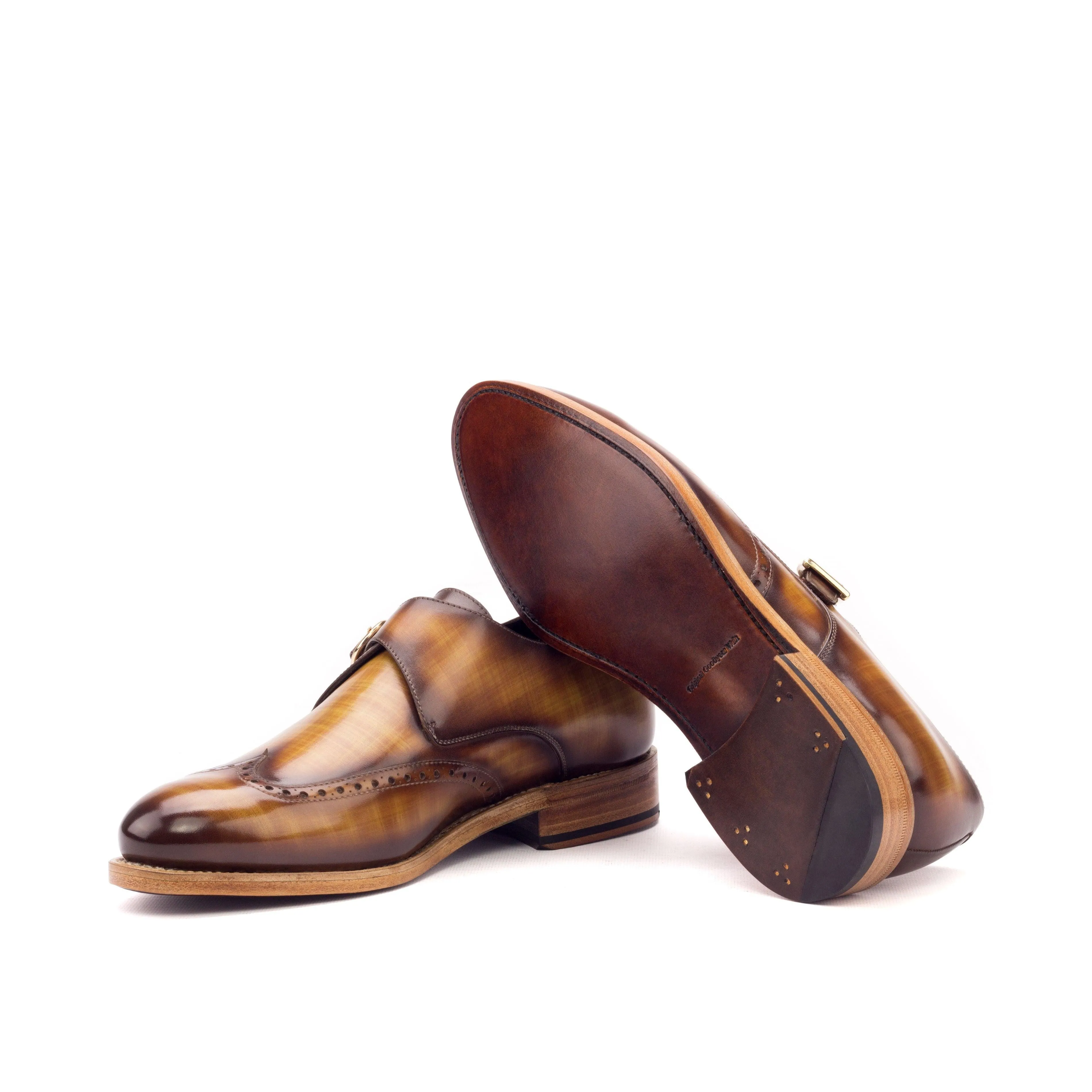 Cognac Patina Leather Single Monk Shoes