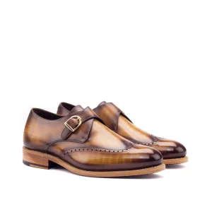 Cognac Patina Leather Single Monk Shoes