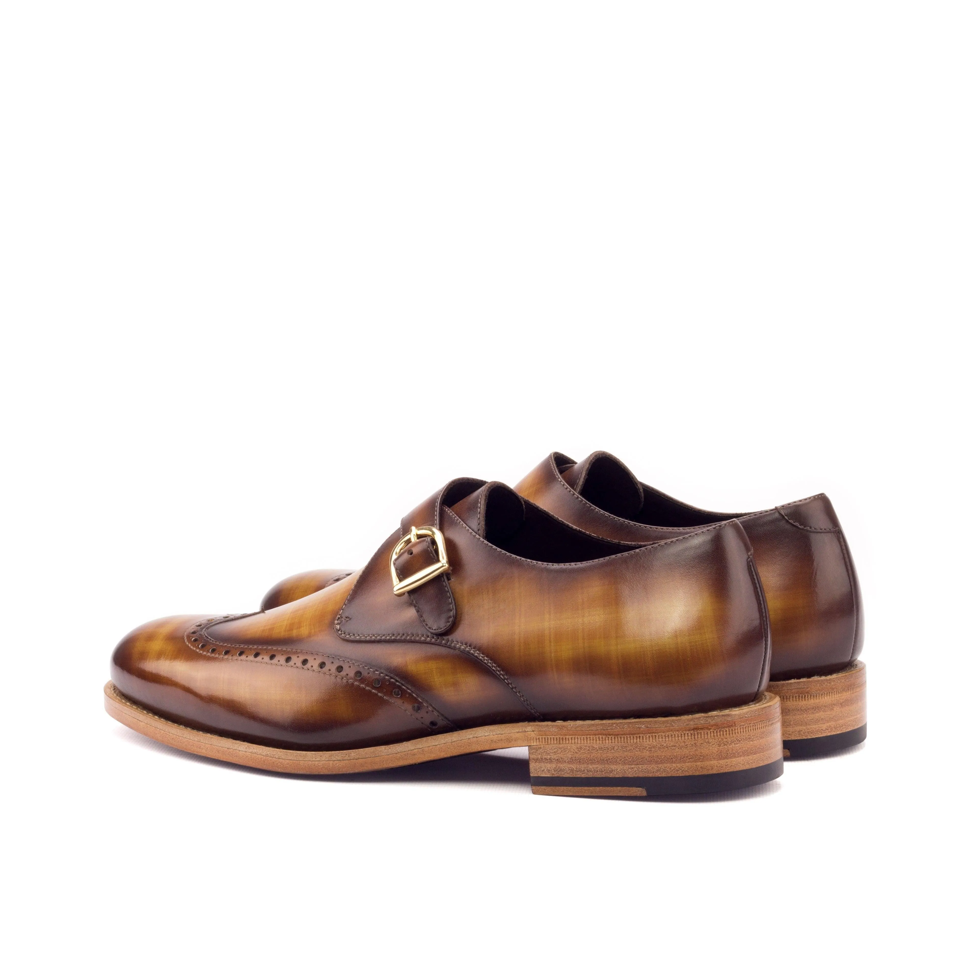 Cognac Patina Leather Single Monk Shoes
