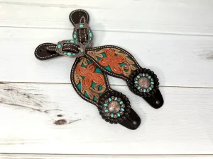 Copper Brushed Turquoise Inset Spur Straps