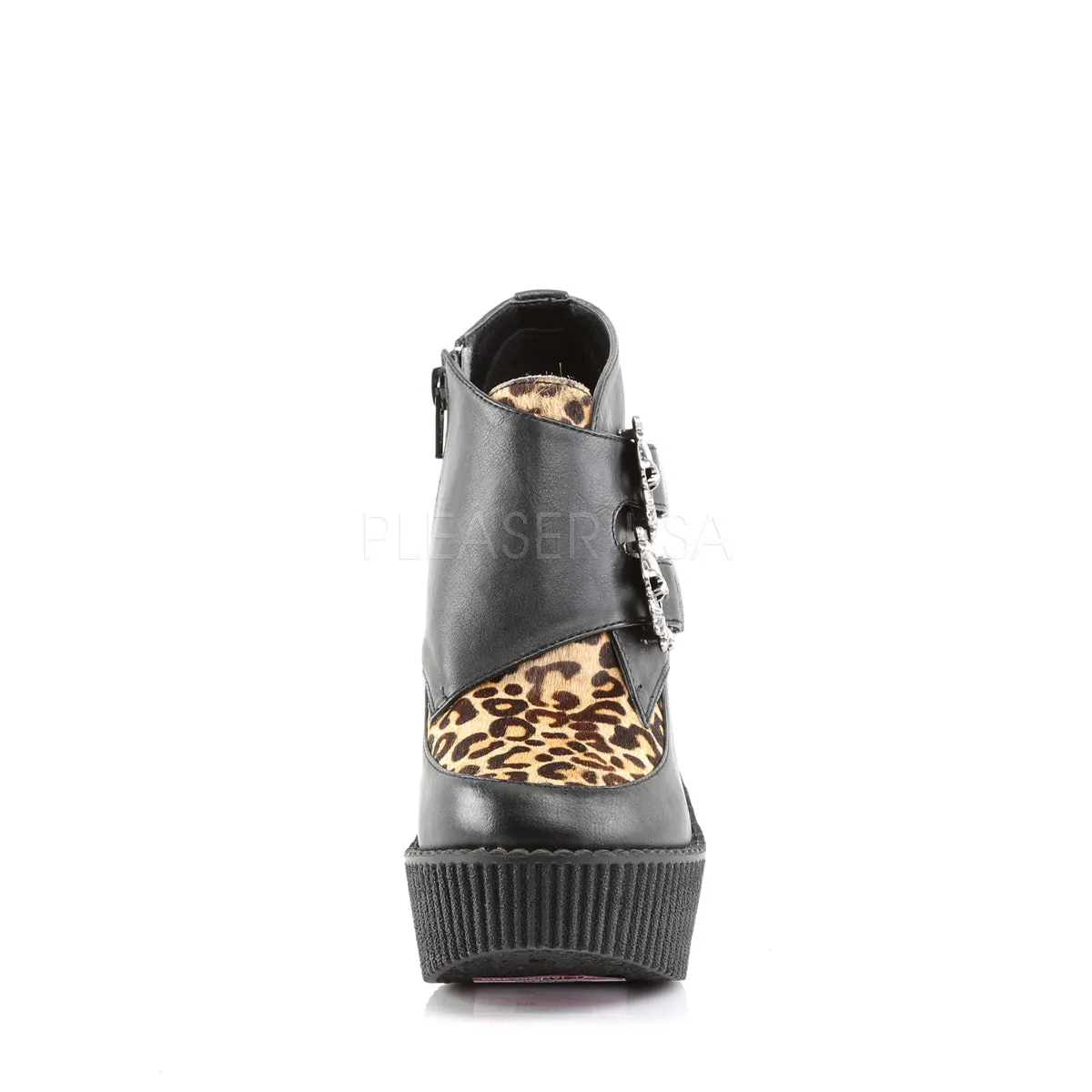 CREEPER-306  Black V. Leather-Tan Leopard Printed Pony Hair