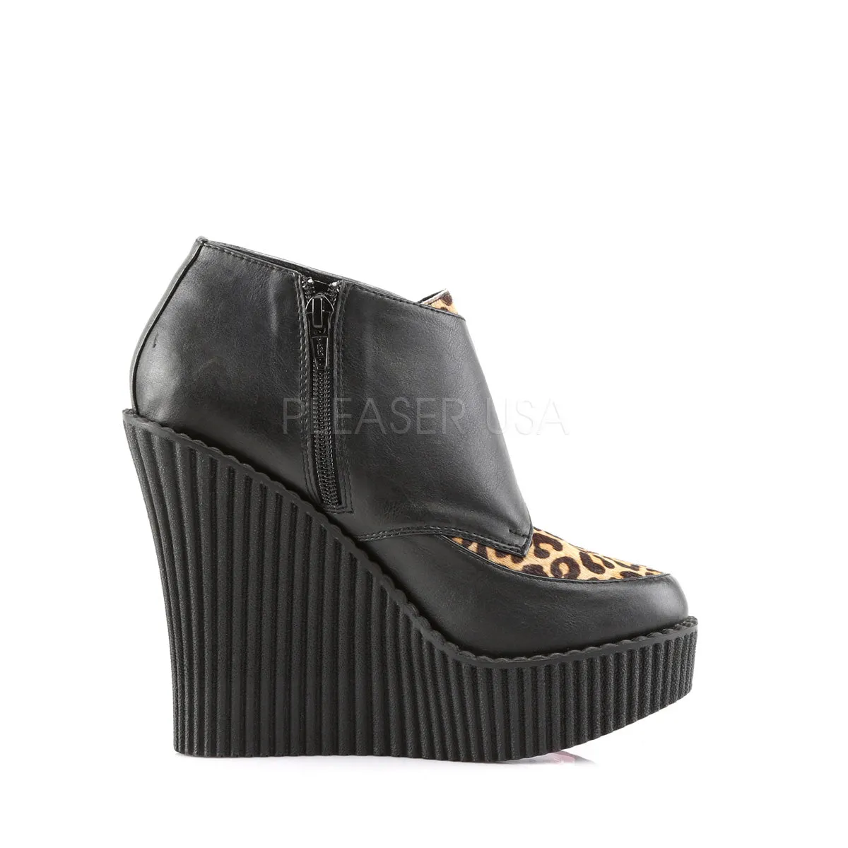 CREEPER-306  Black V. Leather-Tan Leopard Printed Pony Hair