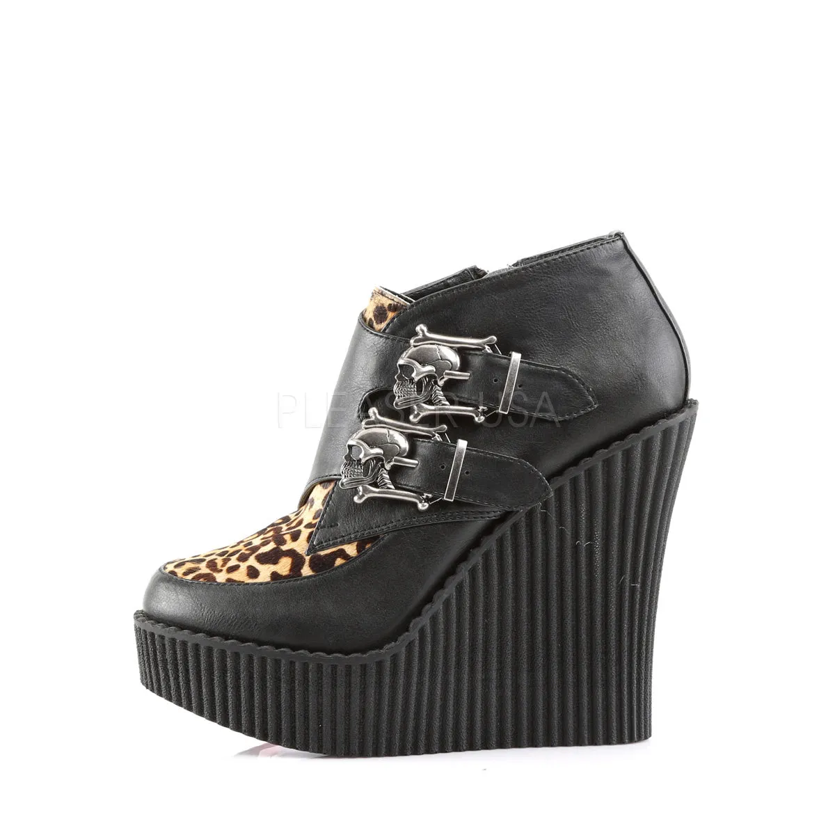 CREEPER-306  Black V. Leather-Tan Leopard Printed Pony Hair