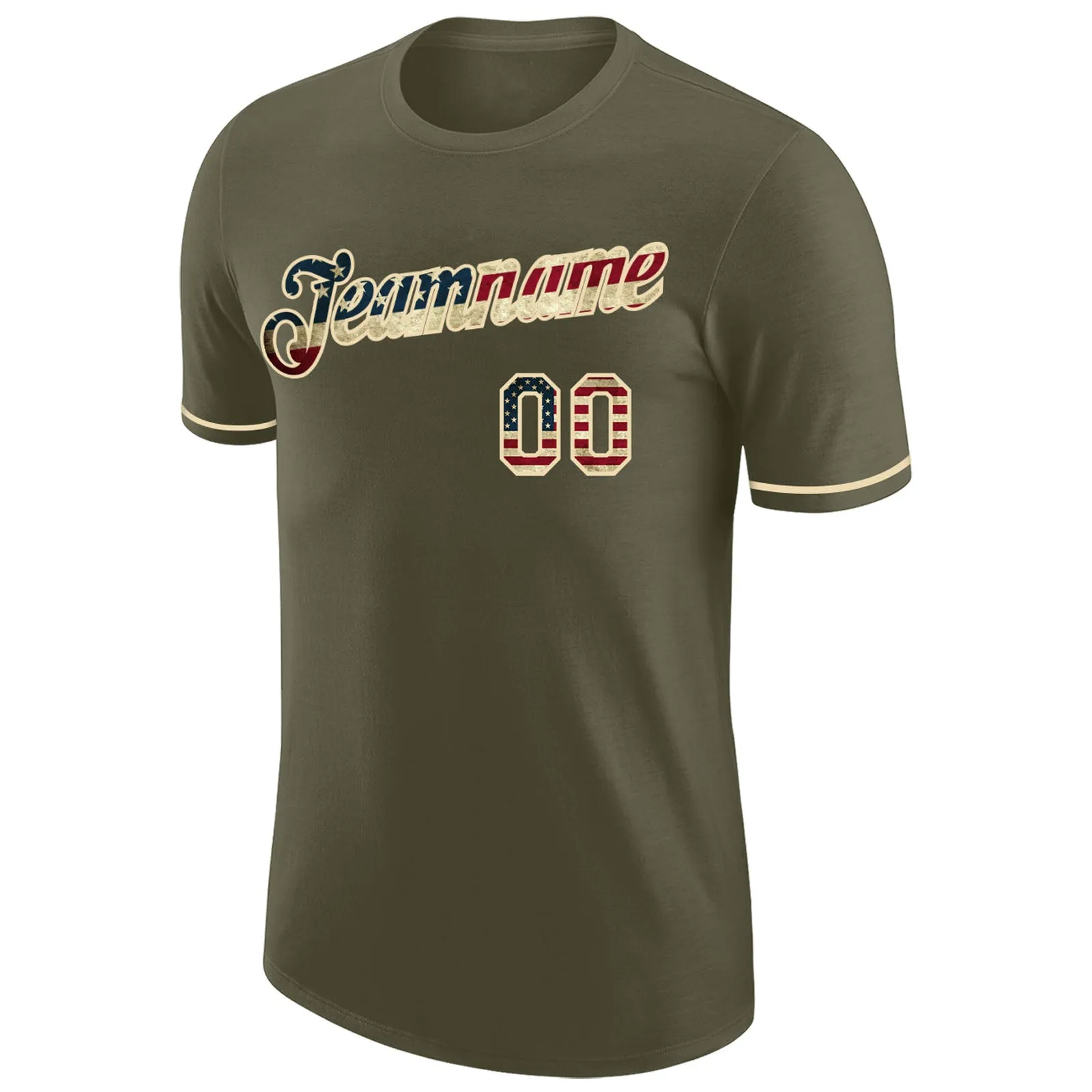 Custom Olive Vintage USA Flag-Cream Performance Salute To Service T-Shirt