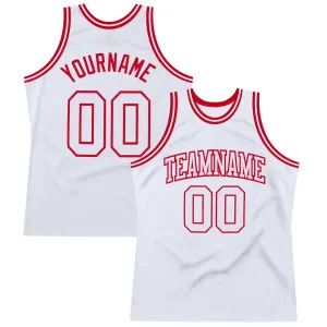 Custom White White-Red Authentic Throwback Basketball Jersey