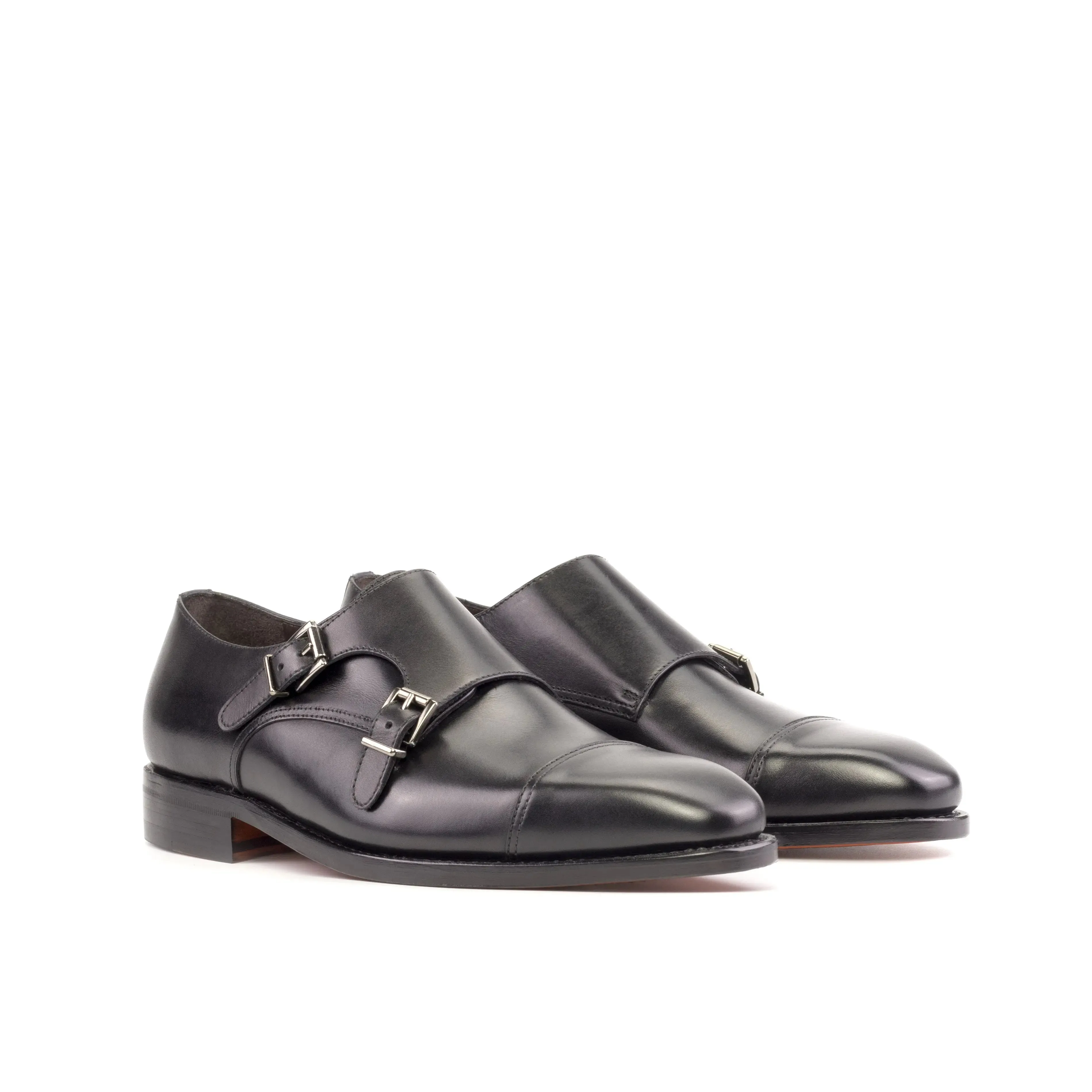 DapperFam Monaco in Black Men's Italian Leather Double Monk