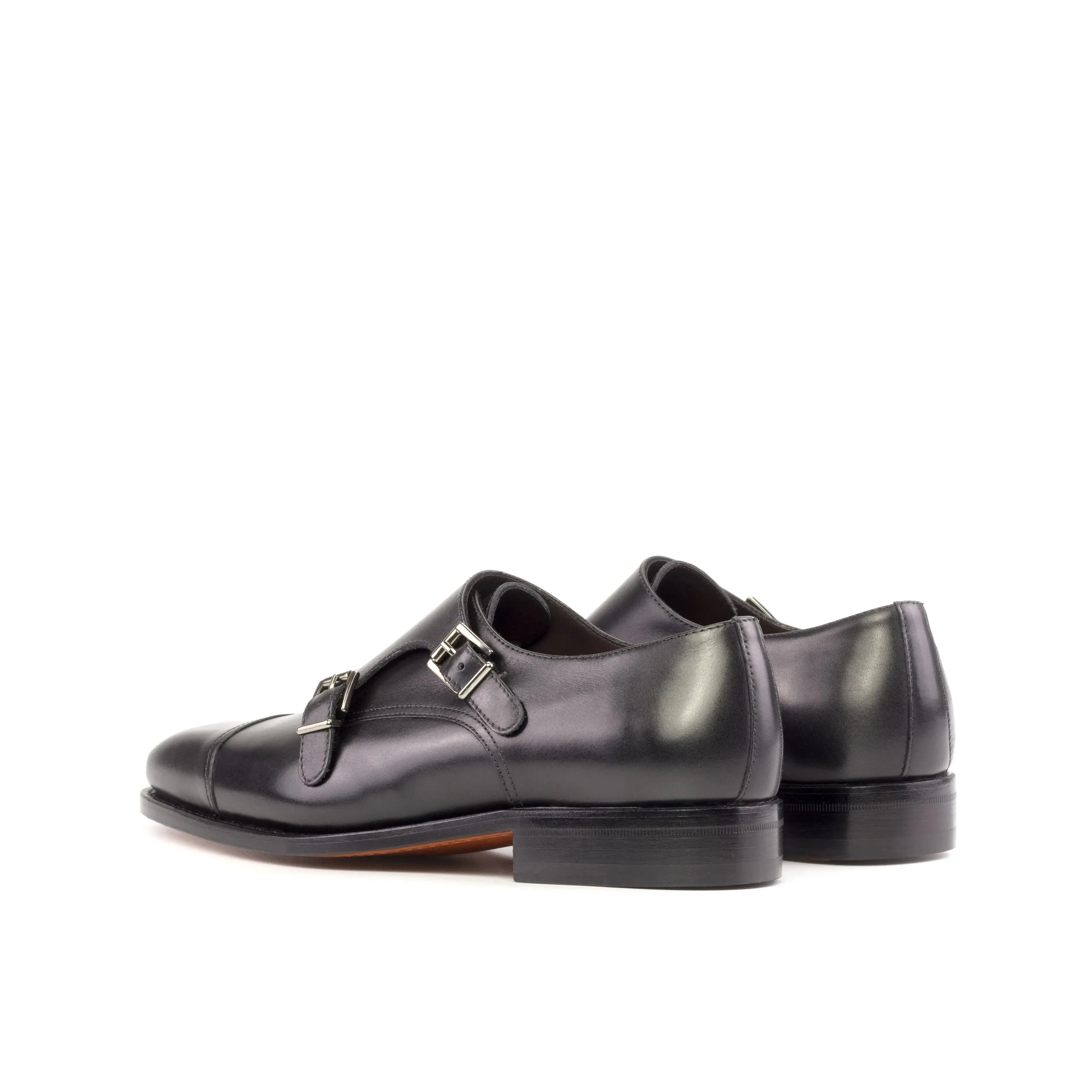 DapperFam Monaco in Black Men's Italian Leather Double Monk