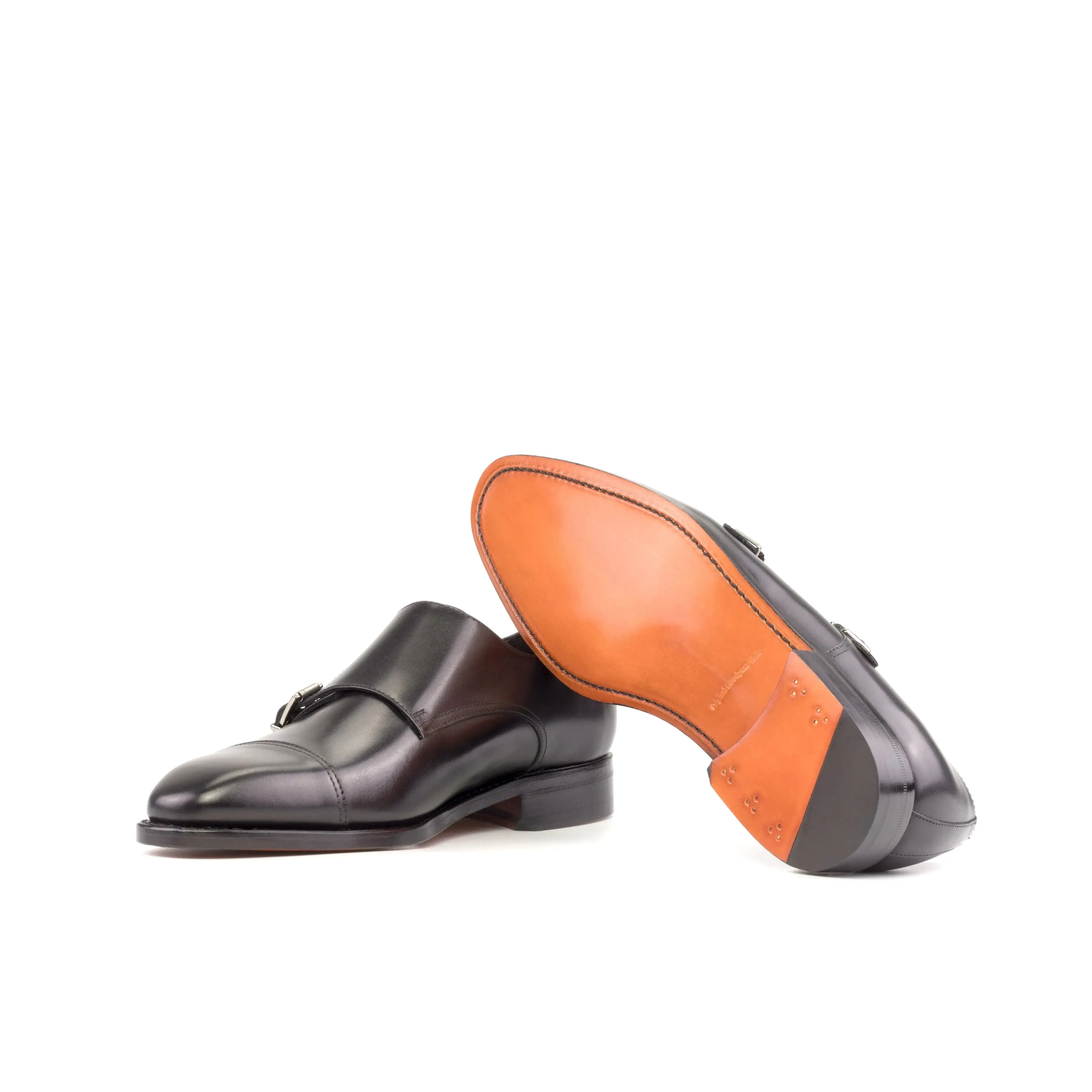 DapperFam Monaco in Black Men's Italian Leather Double Monk