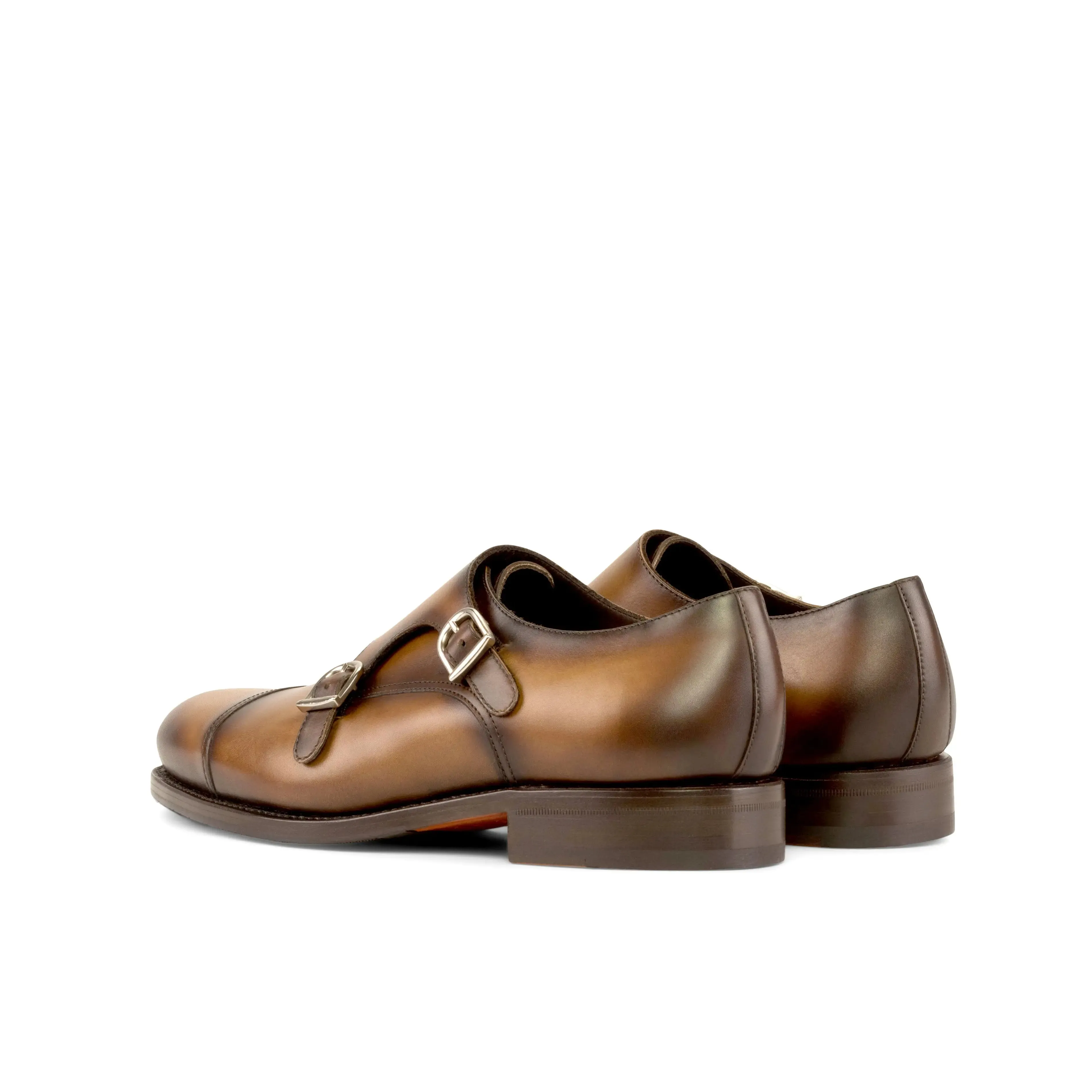 DapperFam Monaco in Cognac Men's Italian Leather Double Monk