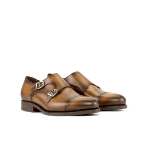 DapperFam Monaco in Cognac Men's Italian Leather Double Monk