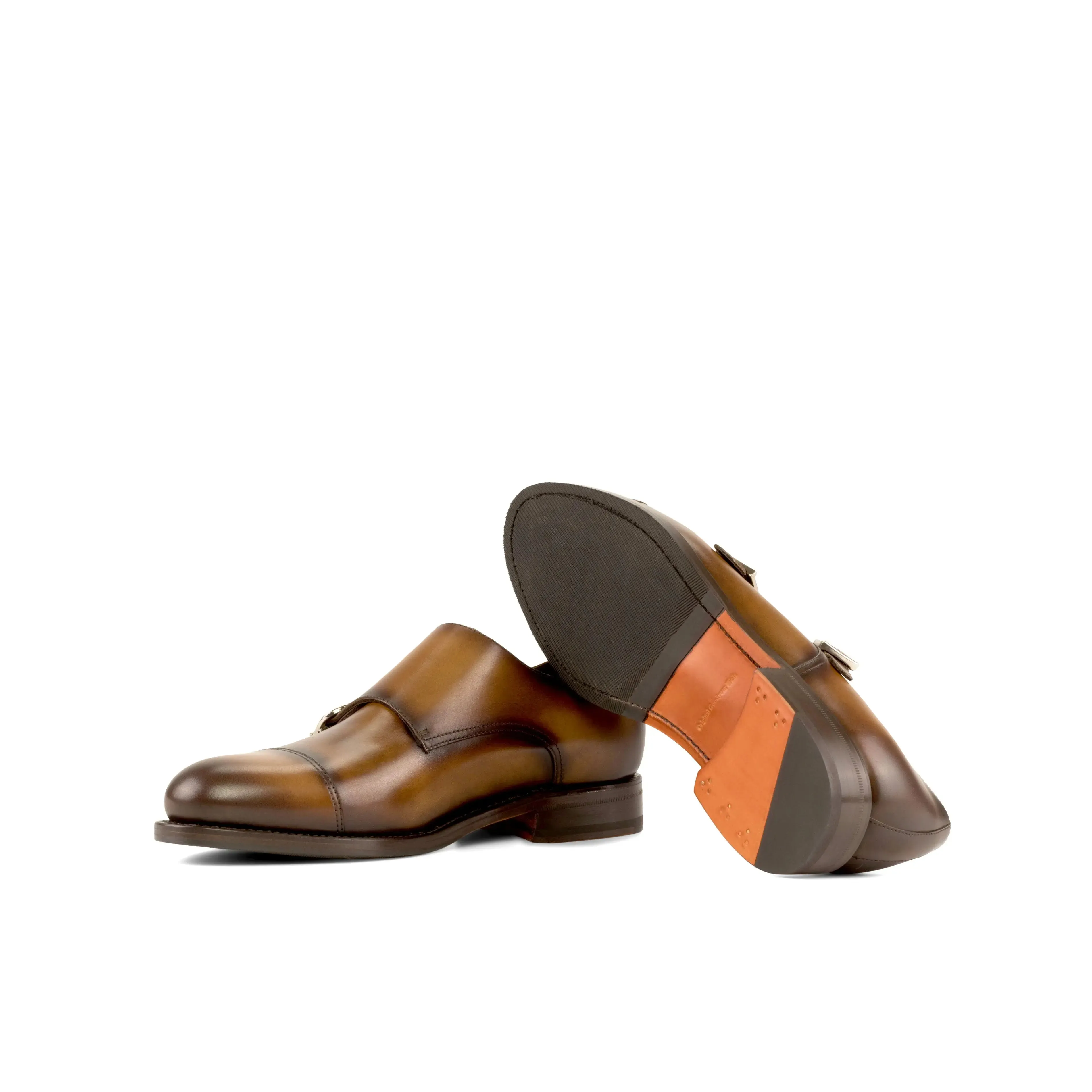 DapperFam Monaco in Cognac Men's Italian Leather Double Monk