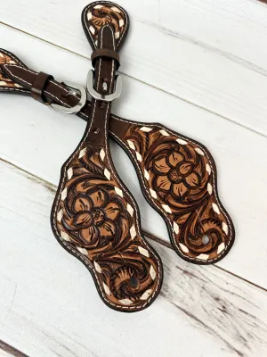 Dark and Medium Buckstitch Floral Tooled Spur Straps