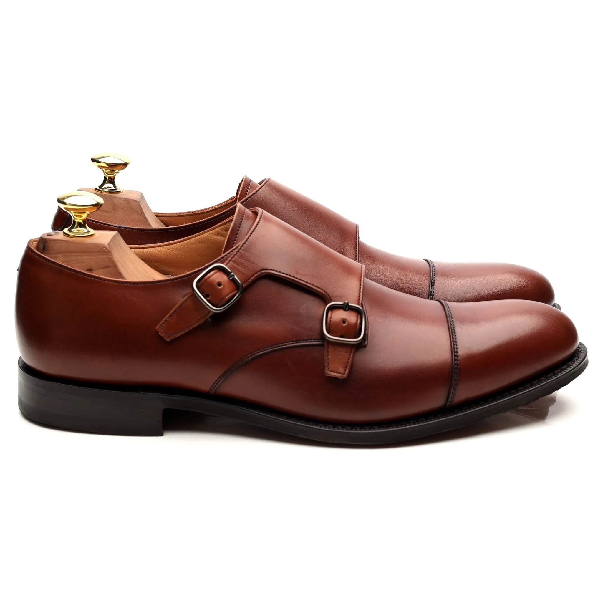 'Detroit' Tan Brown Leather Double Monk Strap UK 7 G