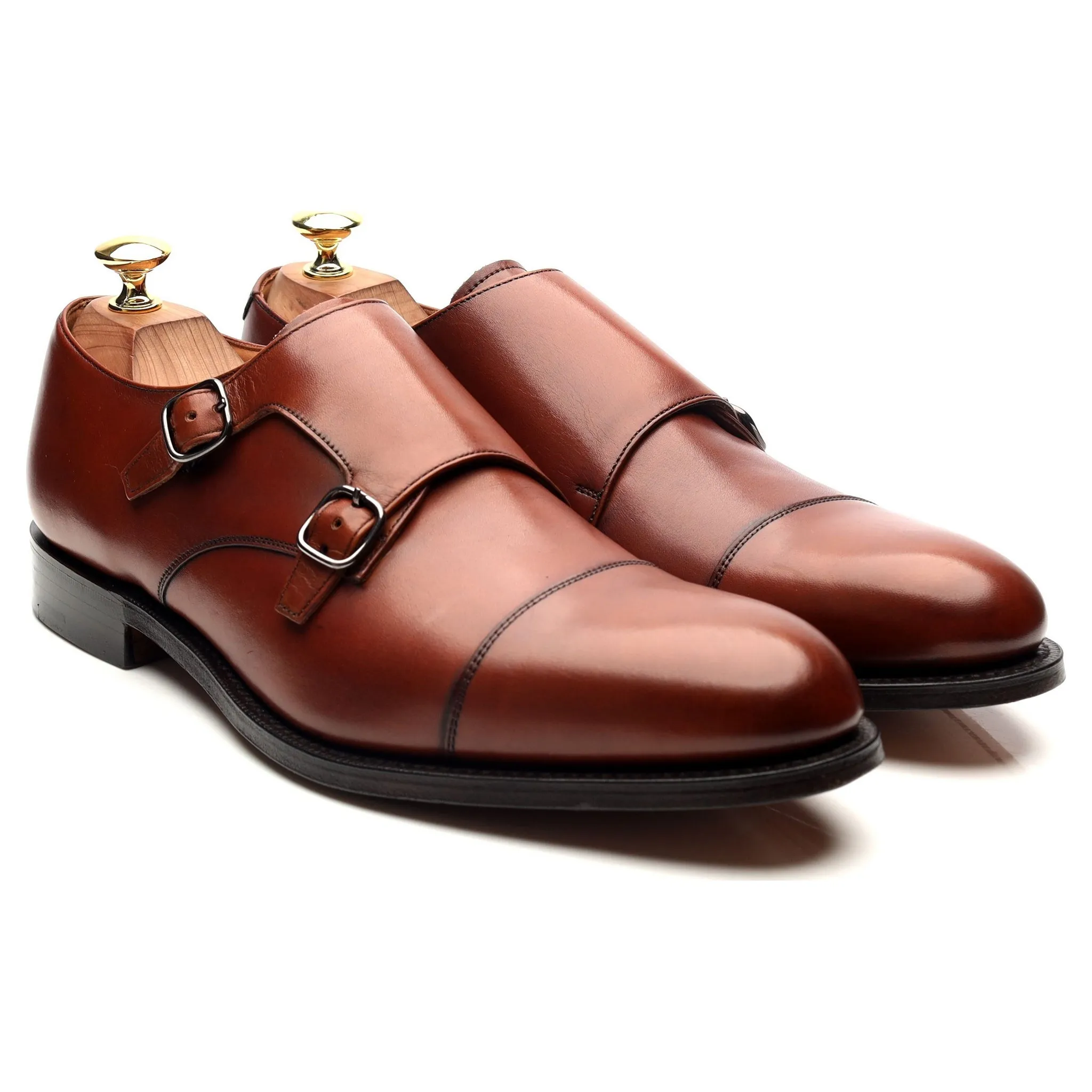 'Detroit' Tan Brown Leather Double Monk Strap UK 8 G