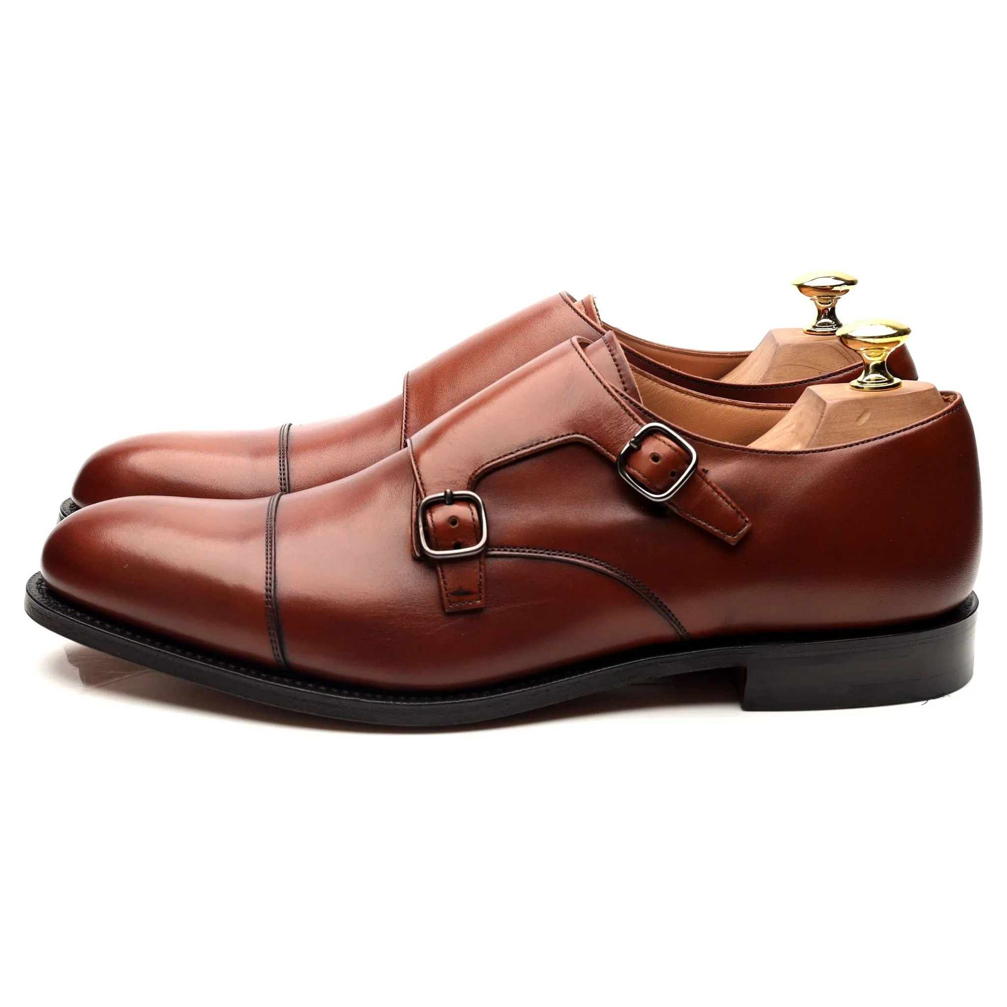 'Detroit' Tan Brown Leather Double Monk Strap UK 8 G