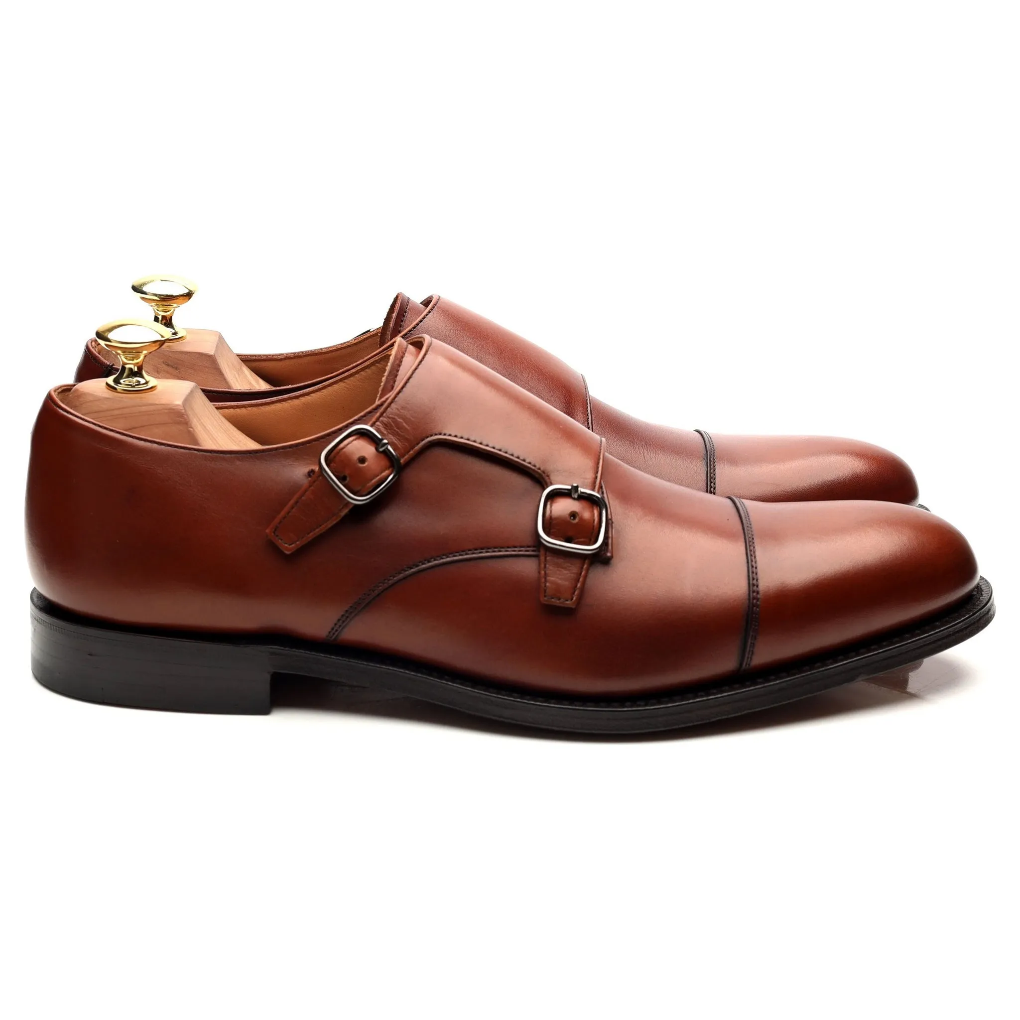 'Detroit' Tan Brown Leather Double Monk Strap UK 8 G
