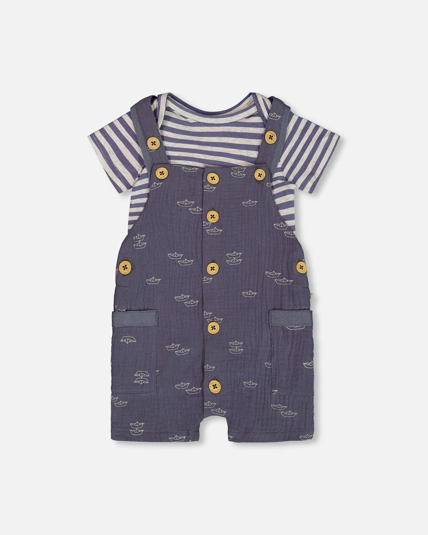 Deux Par Deux Muslin Shortall and Onesie Paper Boats