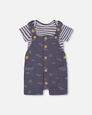 Deux Par Deux Muslin Shortall and Onesie Paper Boats