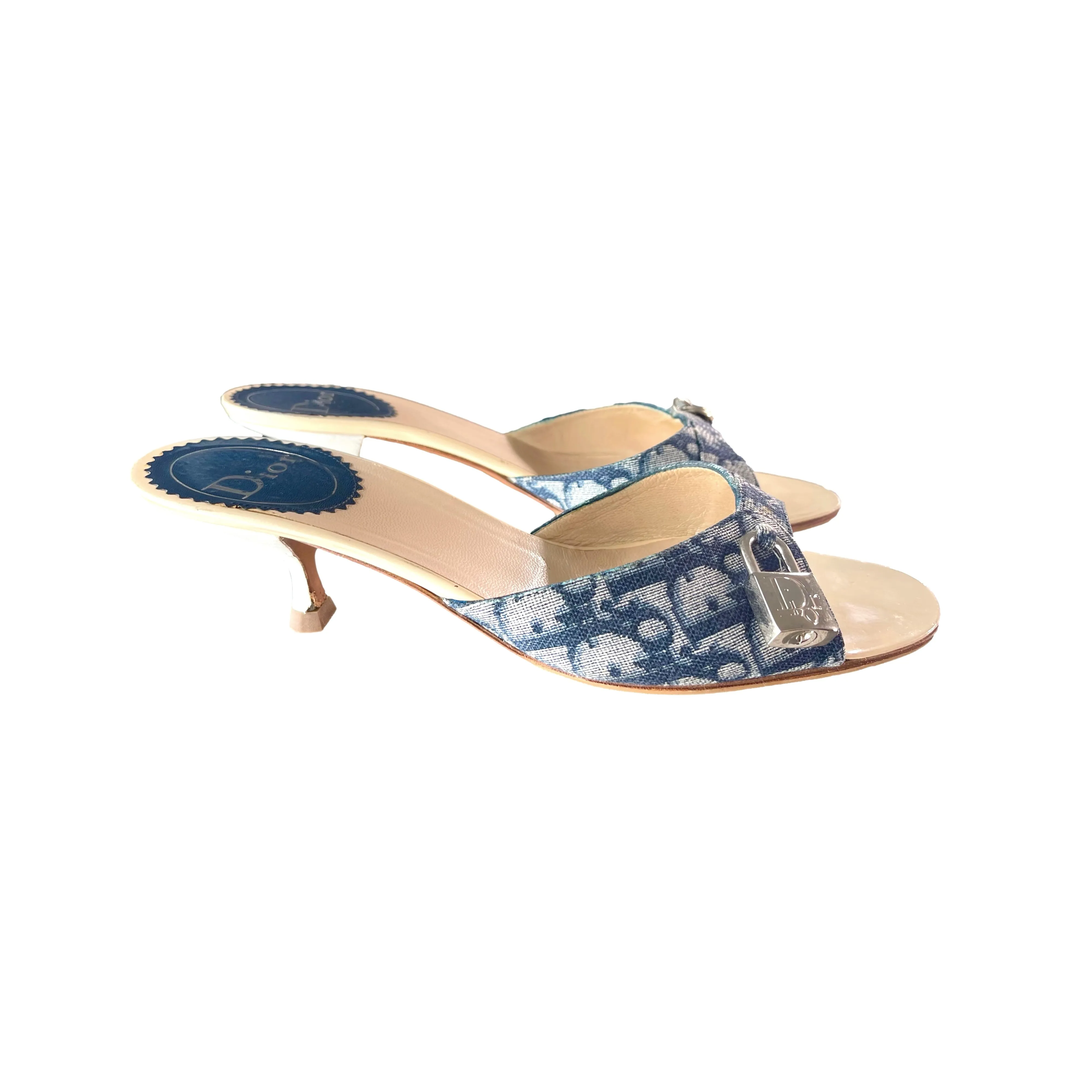 Dior Navy Monogram Lock Heels