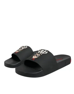 Dolce&Gabbana Men Black Sandals 100% Leather Beachwear Casual Slide Shoes EUR 41