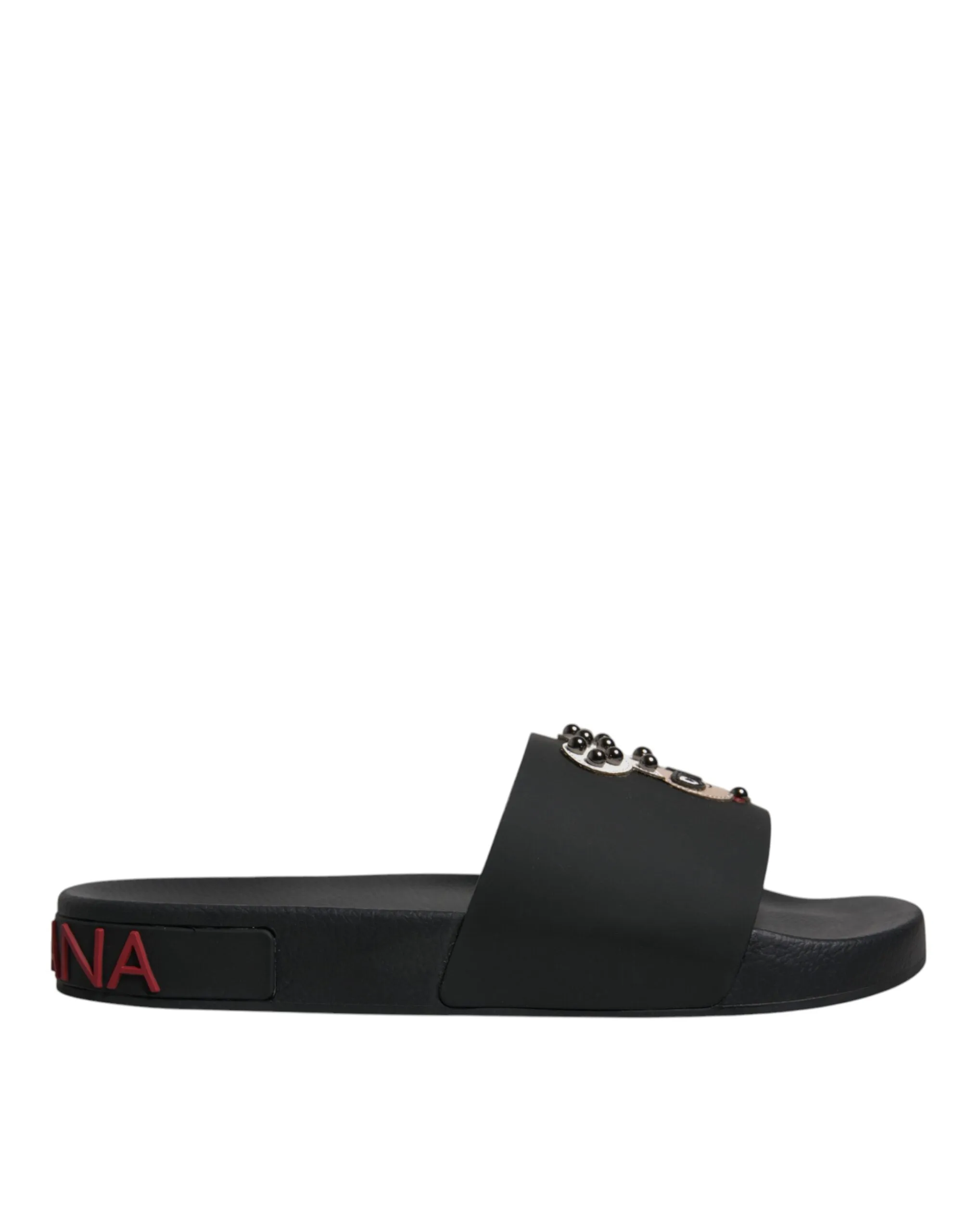Dolce&Gabbana Men Black Sandals 100% Leather Beachwear Casual Slide Shoes EUR 41