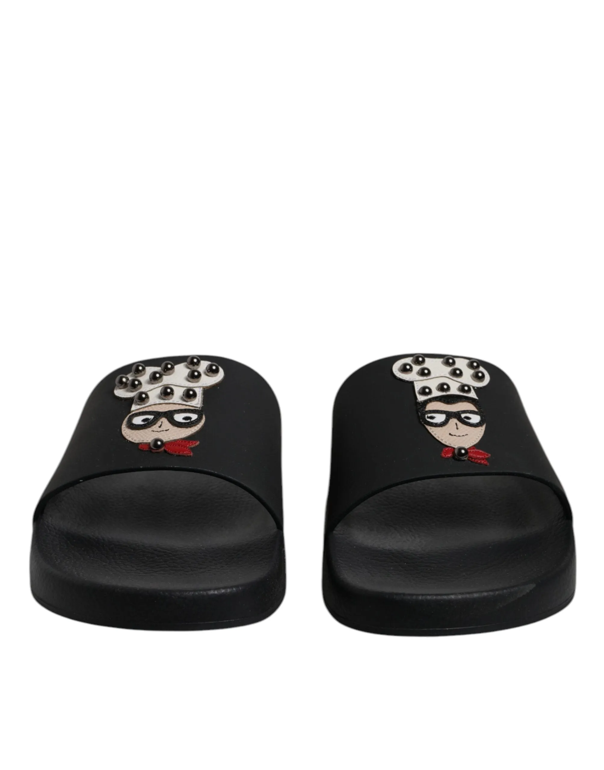 Dolce&Gabbana Men Black Sandals 100% Leather Beachwear Casual Slide Shoes EUR 41