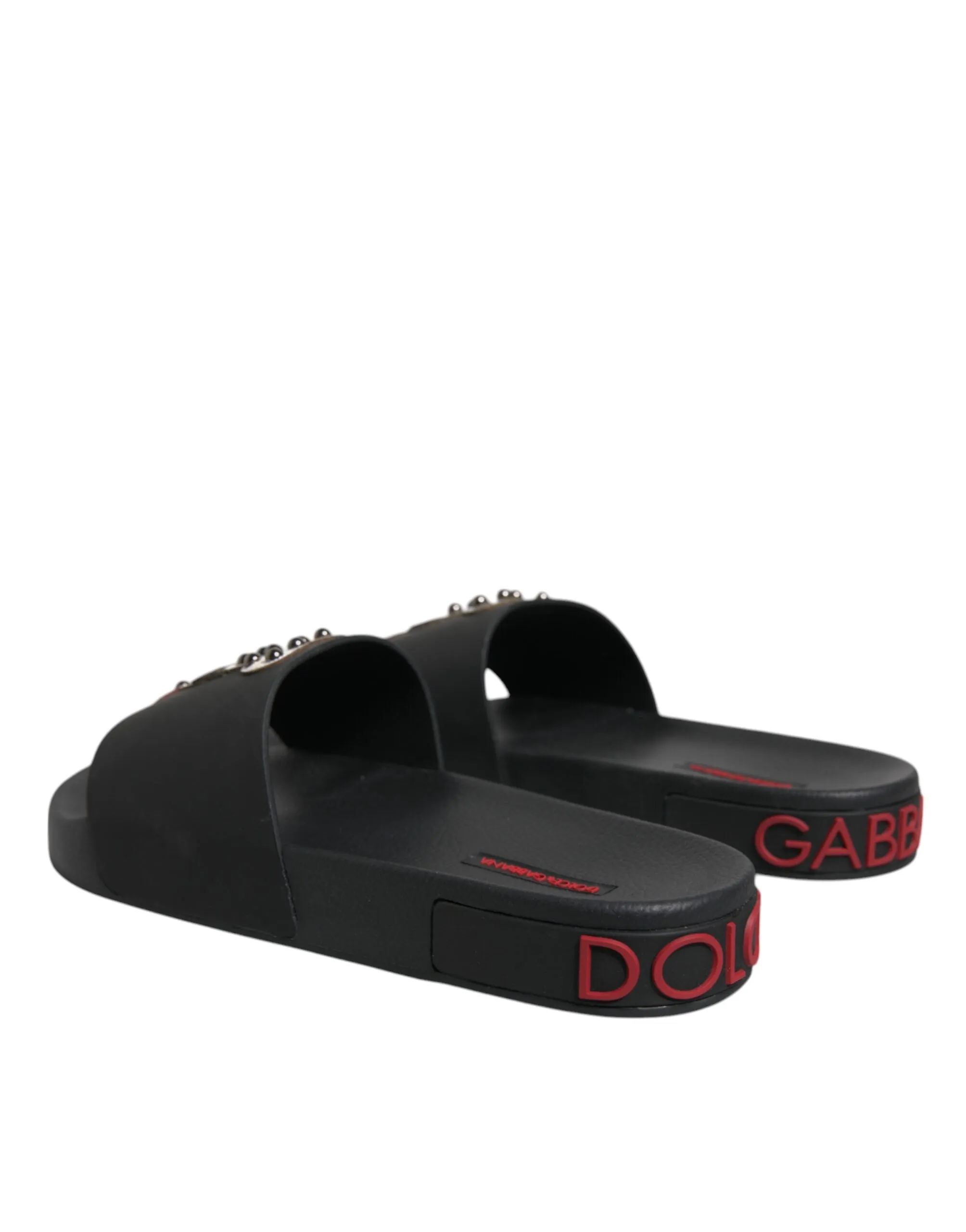 Dolce&Gabbana Men Black Sandals 100% Leather Beachwear Casual Slide Shoes EUR 41