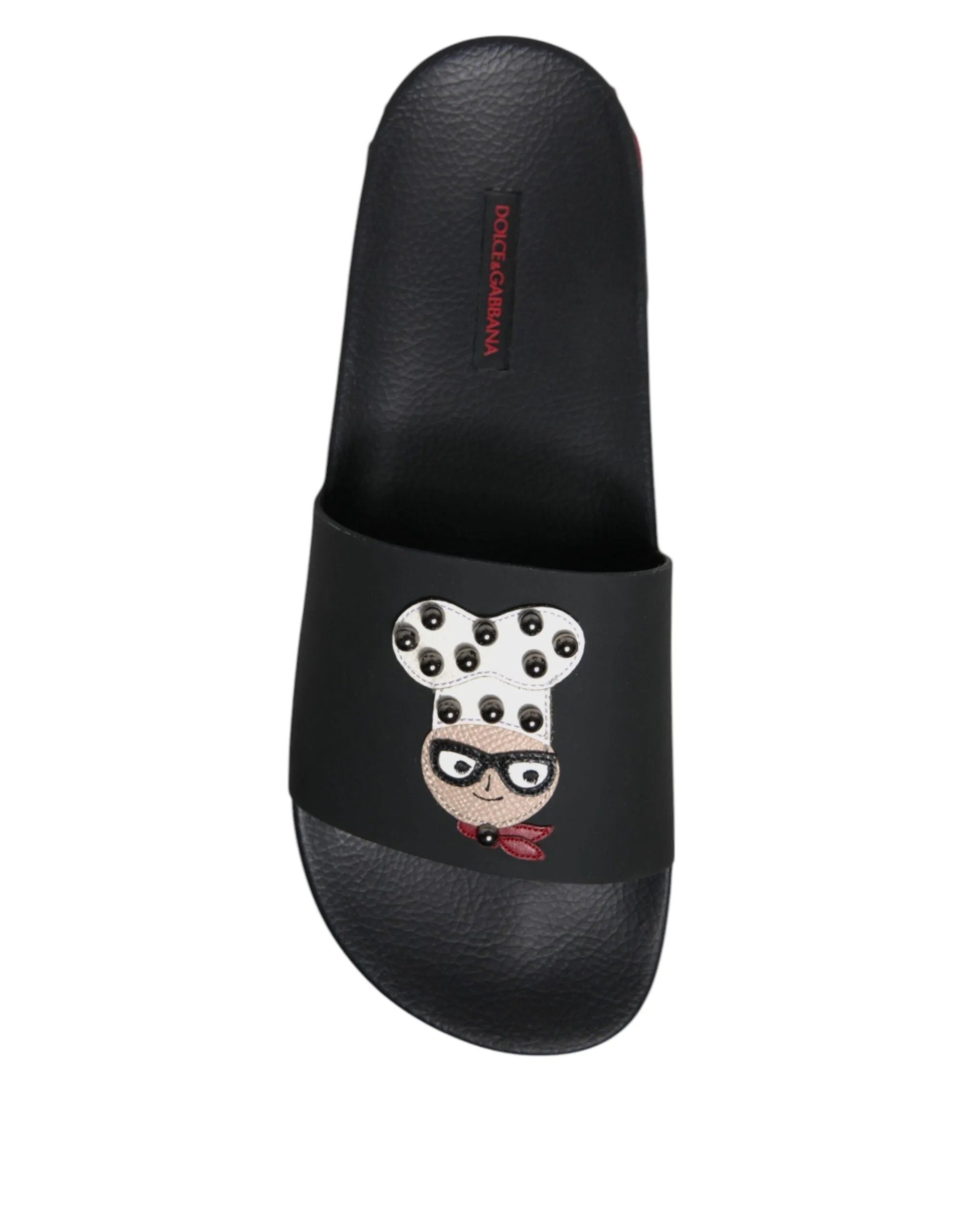 Dolce&Gabbana Men Black Sandals 100% Leather Beachwear Casual Slide Shoes EUR 41