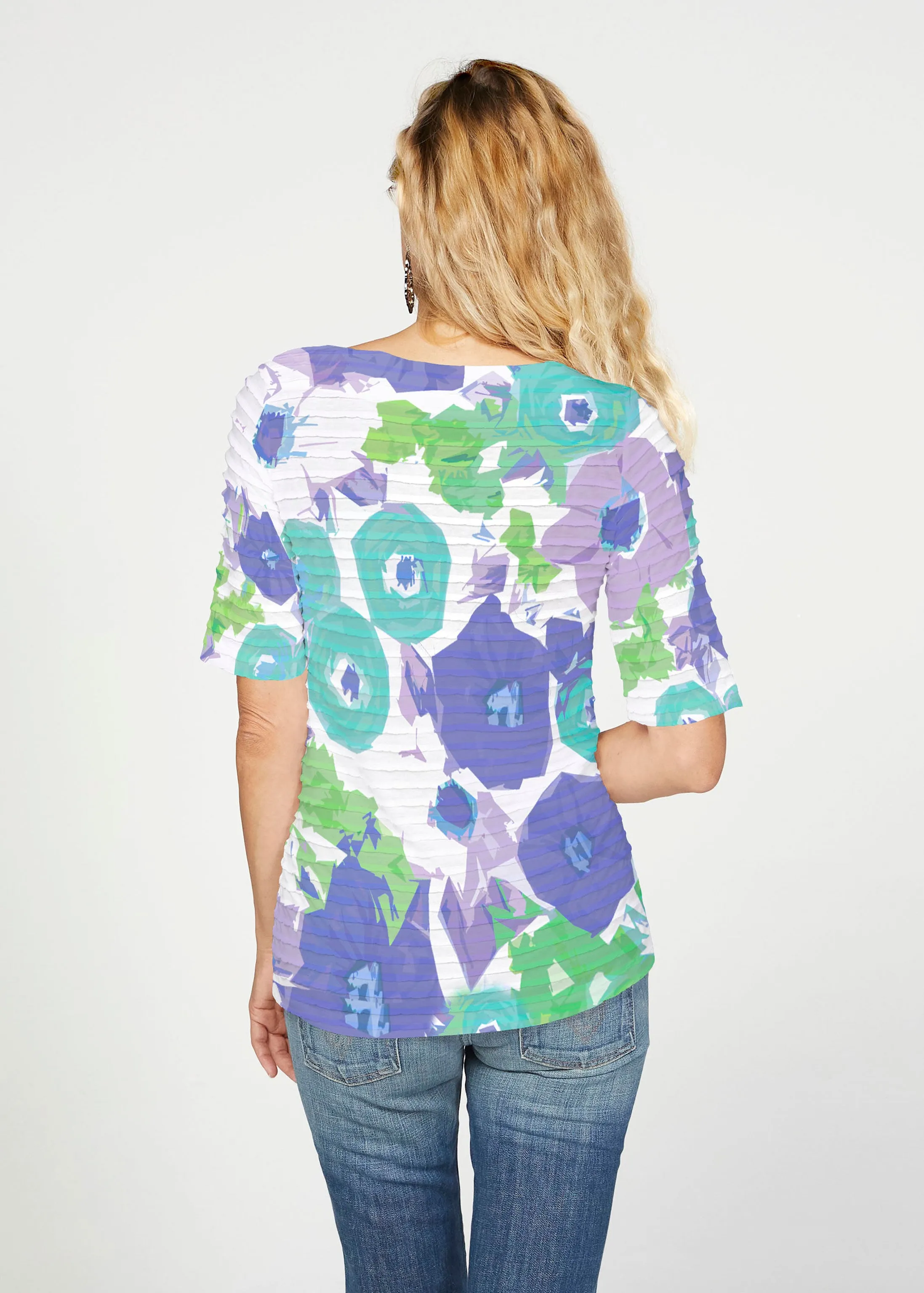 Dotsy (19202) ~ Banded Elbow Sleeve Boat Neck Top