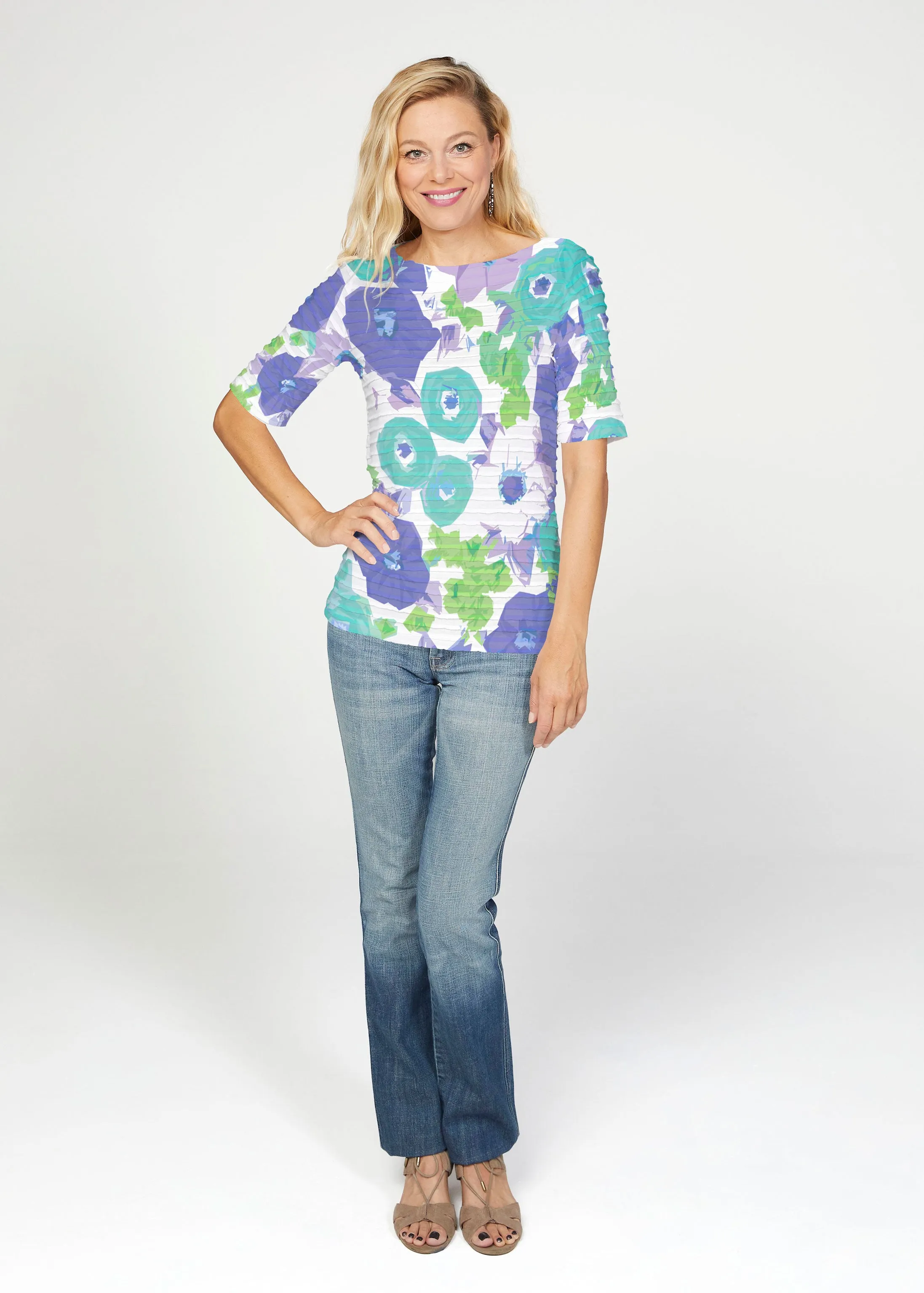 Dotsy (19202) ~ Banded Elbow Sleeve Boat Neck Top
