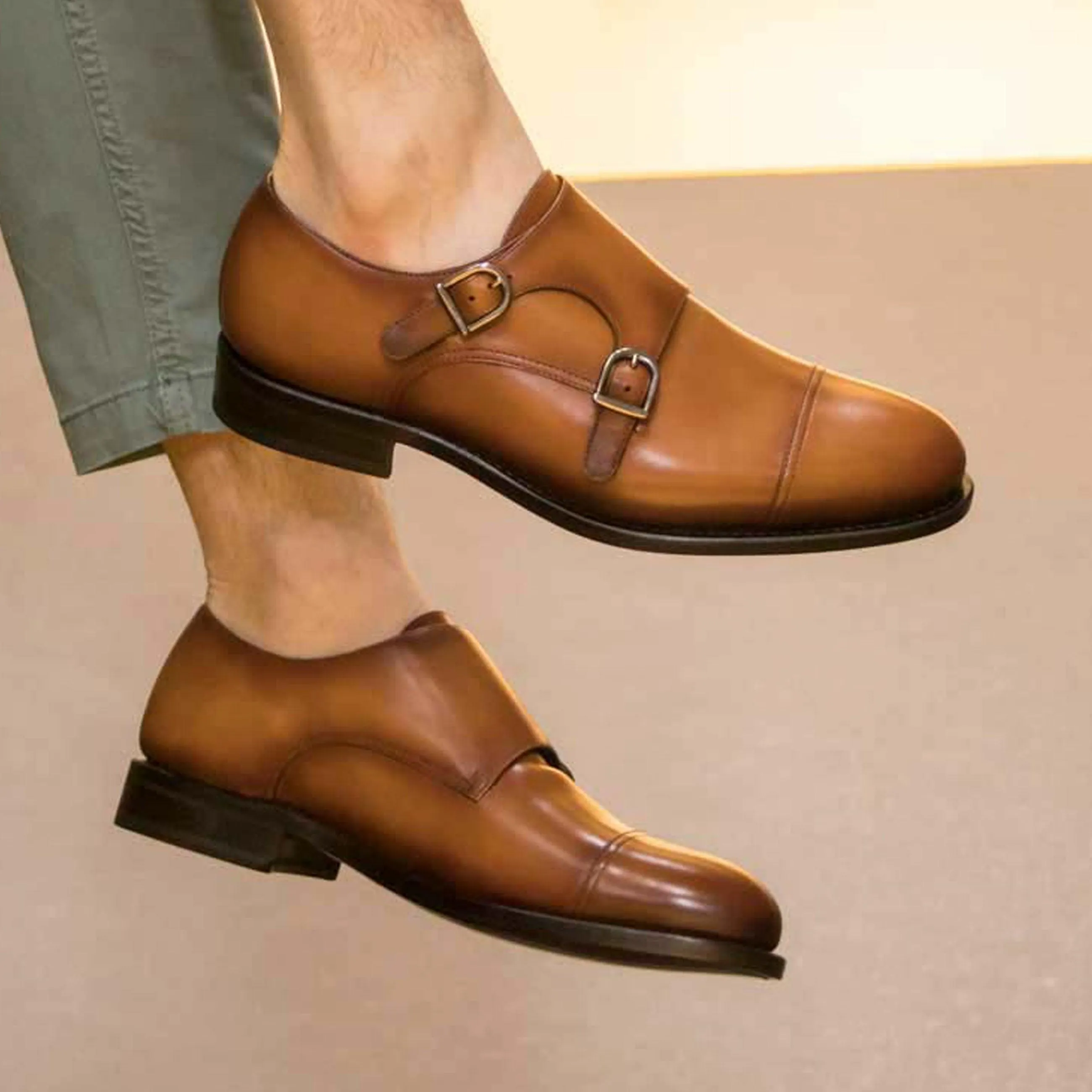 Double Monk cognac box calf