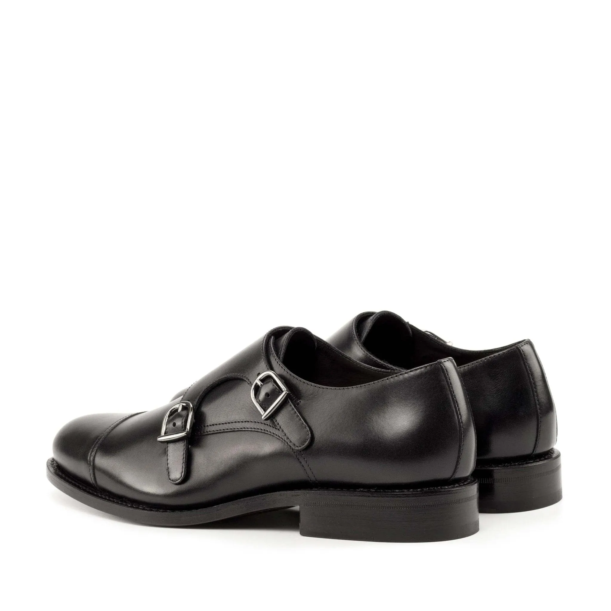 Double Monk Strap in Black Box Calf