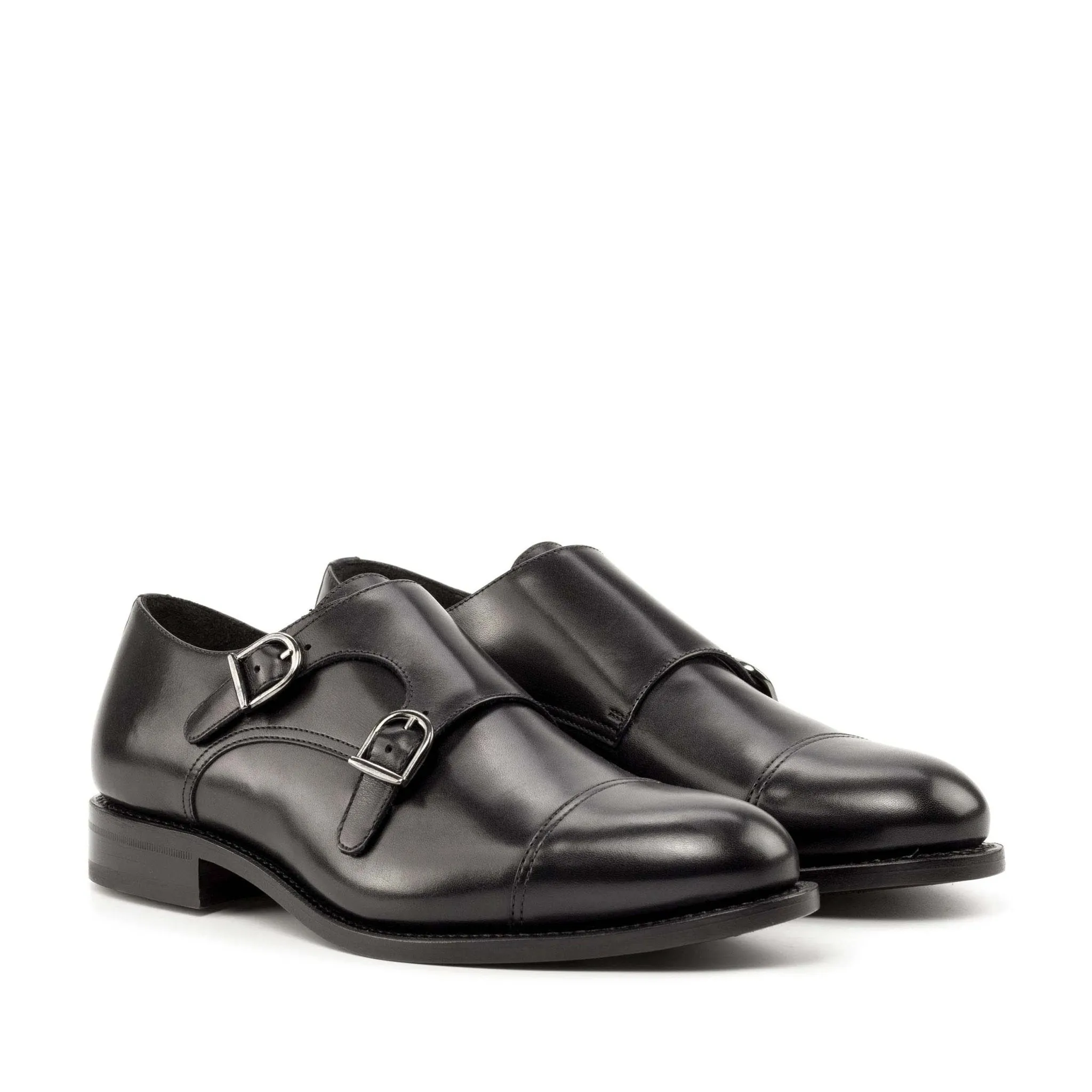 Double Monk Strap in Black Box Calf