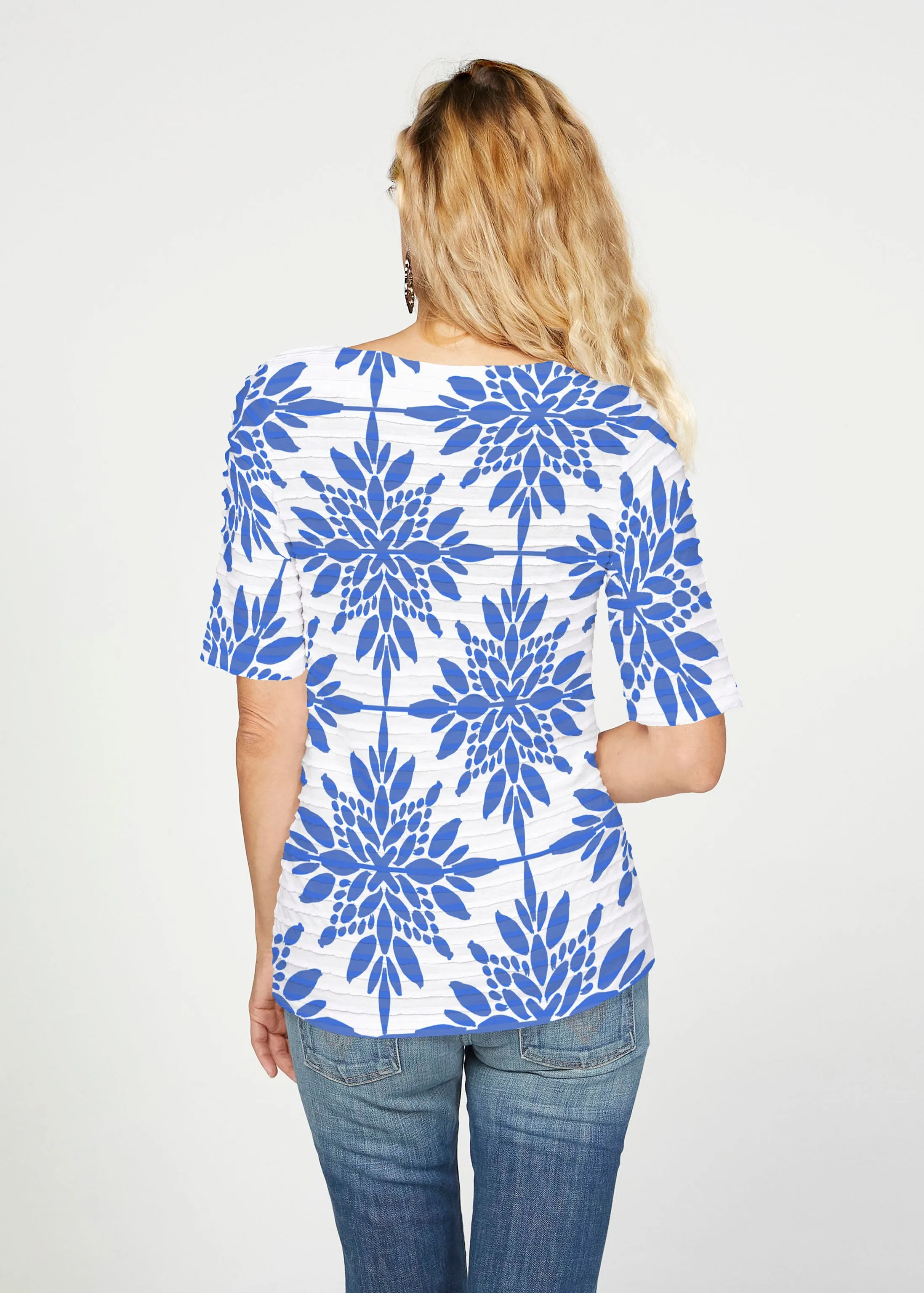Eccentric (8043) ~ Banded Elbow Sleeve Boat Neck Top