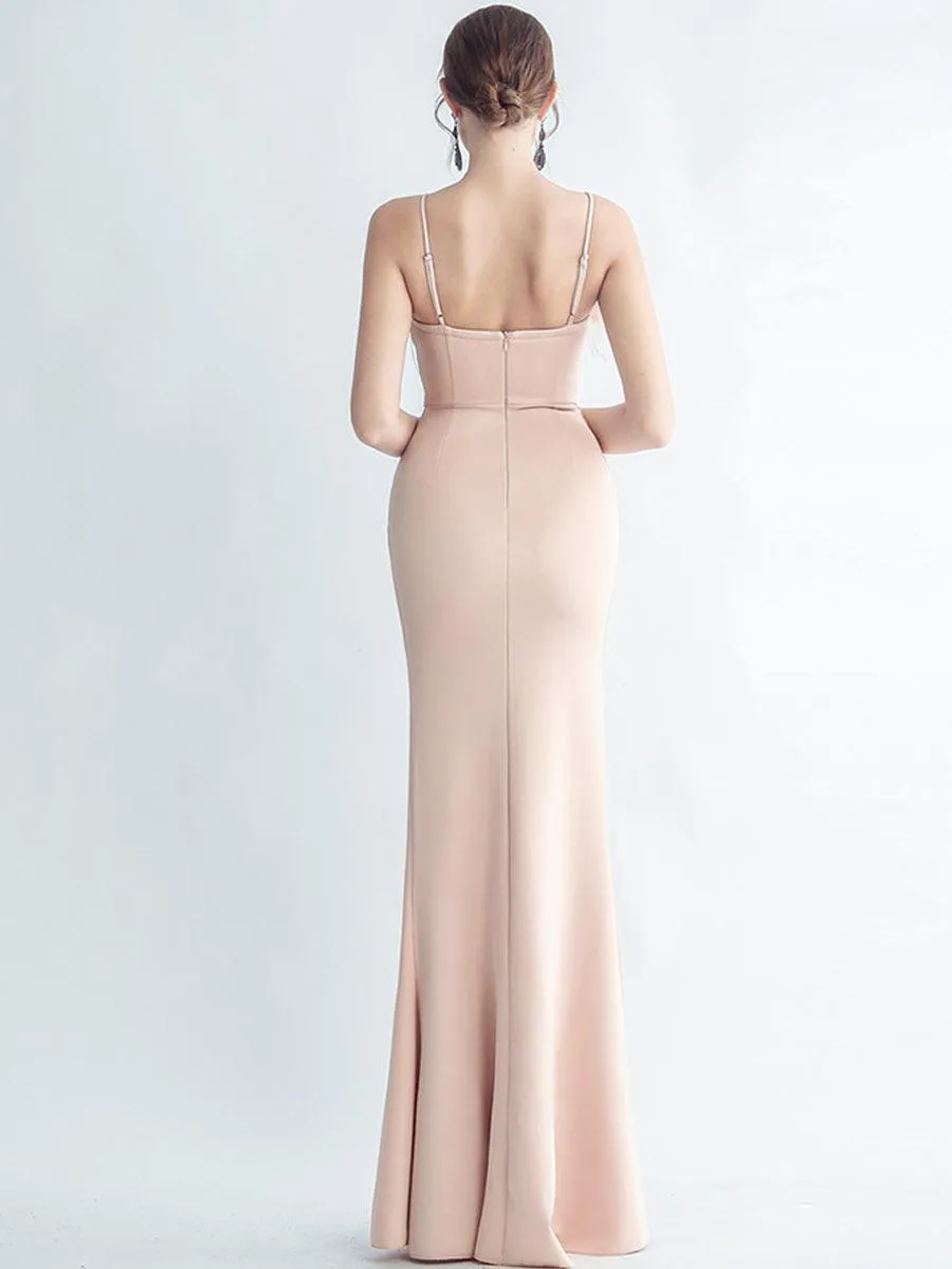 Feather Spaghetti Rhinestone Formal Dress GM90015