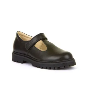 Froddo Black Leather  T-Bar School Shoes