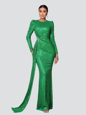 Full Cover Ribbon Glitter Formal Dress RJ11134