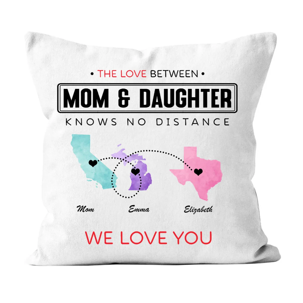 Gift For Mom, The Love Between Mother & Daughter Knows No Distance Personalized Pillow, Long Distance Gift