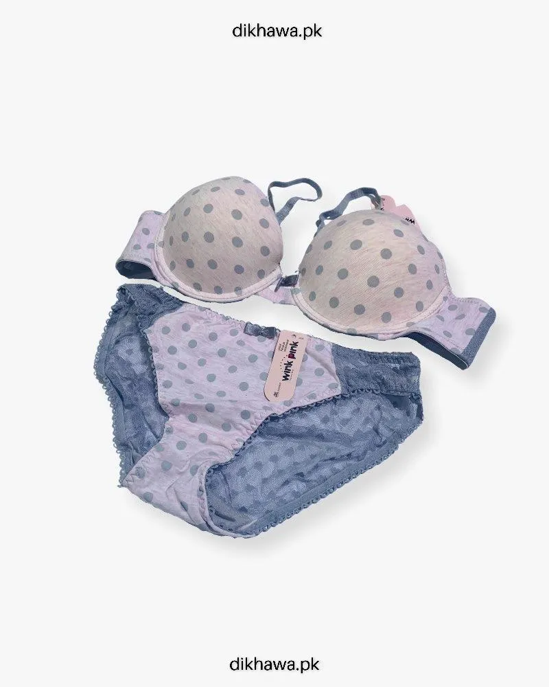 Girls Bra Panty Set Pink & Grey - Single Padded Underwired Bra - Wink Pink Lingerie- 2021