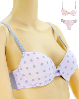 Girls Bra Panty Set Pink & Grey - Single Padded Underwired Bra - Wink Pink Lingerie