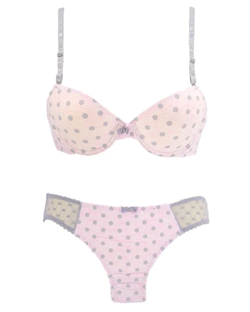 Girls Bra Panty Set Pink & Grey - Single Padded Underwired Bra - Wink Pink Lingerie