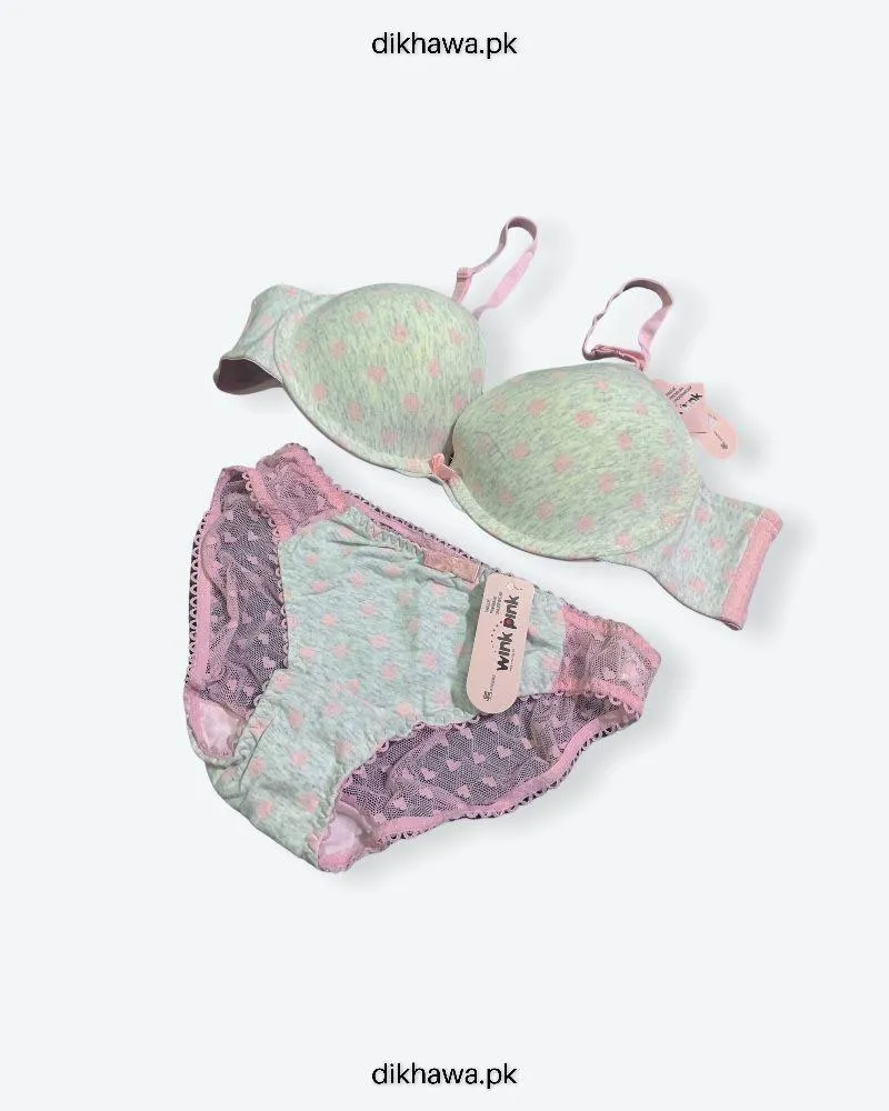 Girls Bra Panty Set Pink & White - Single Padded Underwired Bra - Wink Pink Lingerie- 2021