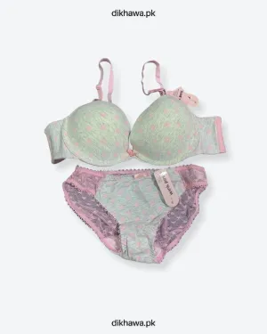 Girls Bra Panty Set Pink & White - Single Padded Underwired Bra - Wink Pink Lingerie- 2021