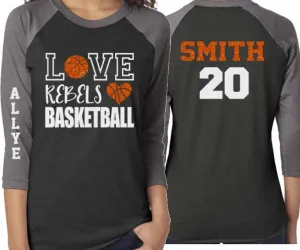Glitter Basketball Mom Shirt | Love Basketball Shirt | Customized 3/4 Sleeve Raglan | Basketball Shirt