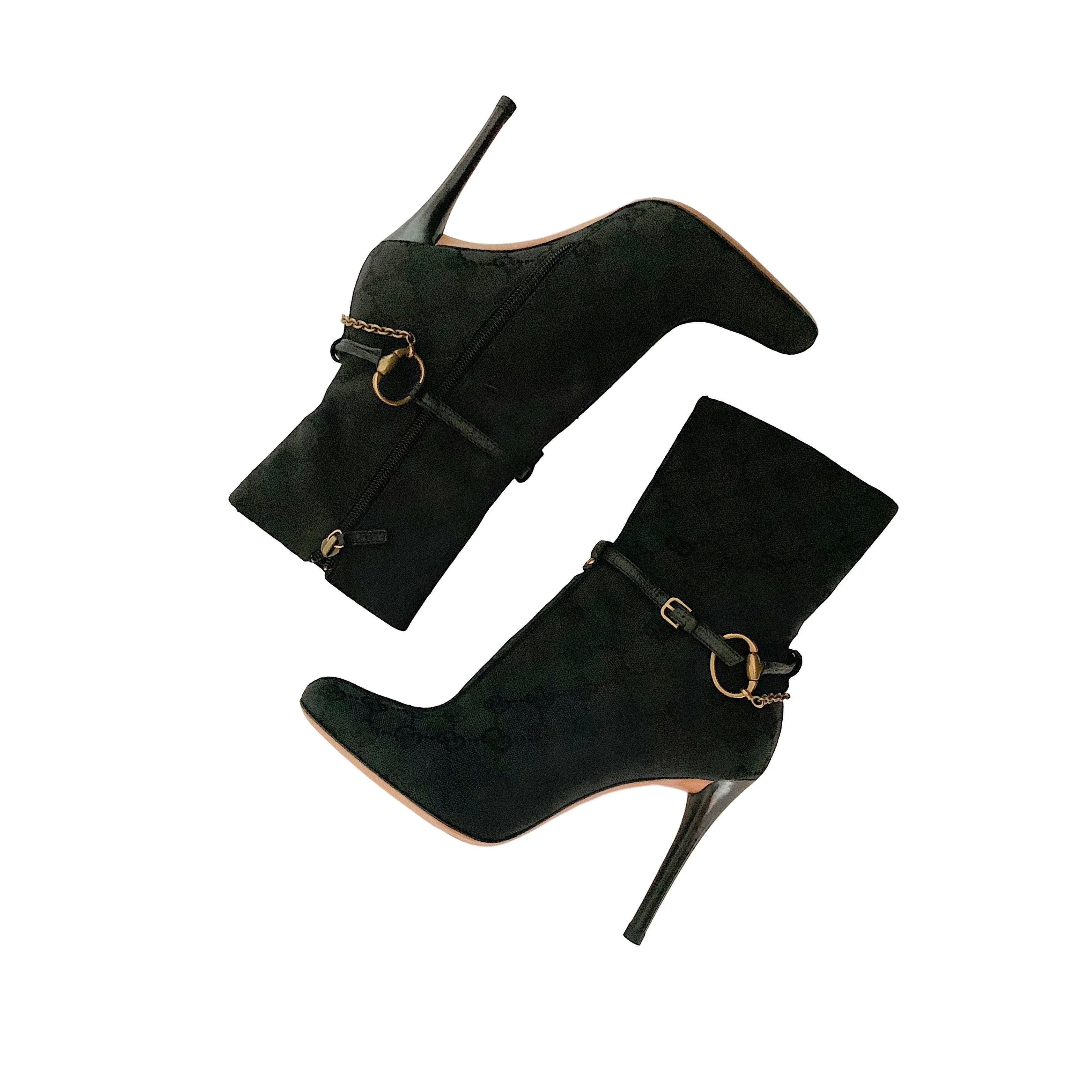 Gucci Black Logo Heeled Ankle Boots
