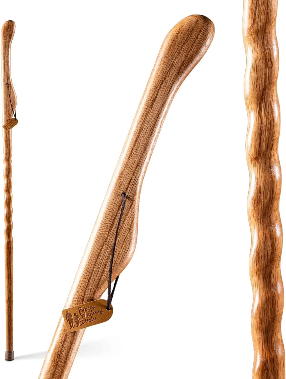 Handcrafted Wood Walking Stick, Twisted Oak, Hitchhiker Style Handle, for Men & Women, Made in the USA